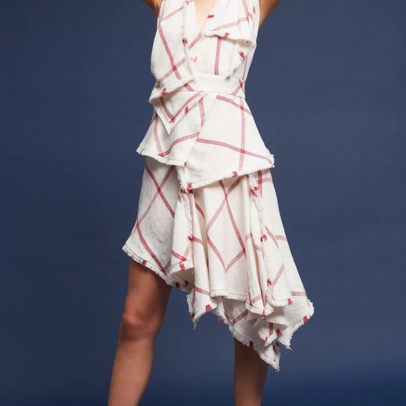 Anthropologie Acler Plaid Linen Dress, size Small, Cream and Red - Picture 4 of 6